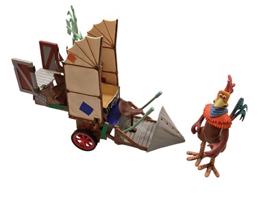 Lot 165 - Playmates Chicken Run Ginger No.40213 & Rocky No.40211, both on card with bubblepack, plus Ginger’s Chckenpult No.40223, Rocky’s Flying Machine, Rocky with Spy Scope & Ginger with Tunnel Digger (6)