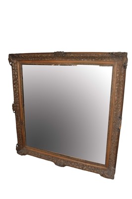 Lot 1531 - 19th century large square carved wood mirror, 140cm x 140cm