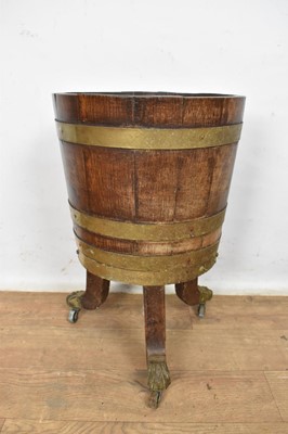 Lot 1543 - Antique wooden and brass bound ice bucket