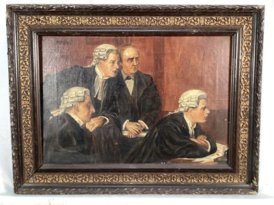 Lot 101 - C.H. Fauvel R.N. Circa 1900, oil on canvas, "An Interesting Case", oil on canvas, signed verso, in gilt and painted frame. 22 x 31cm.