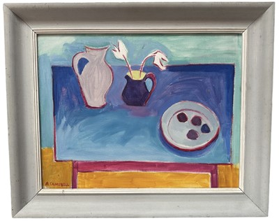 Lot 2 - Adrian Campbell (1924-2019) oil on canvas - Still Life, signed, titled and dated March '87 verso, 36cm x 46cm, in painted frame