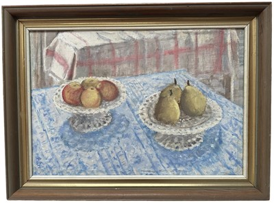 Lot 3 - English School, 20th century, oil on canvas laid on board - Still Life with Fruit, 34cm x 50cm, framed