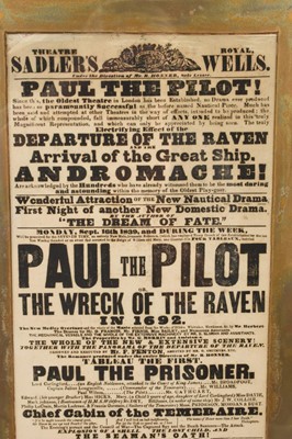 Lot 93 - 19th century Sadlers Wells theatre poster and another for Theatre Royal, Bristol