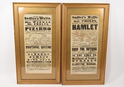 Lot 1062 - Two 19th century bill posters for Sadlers Wells