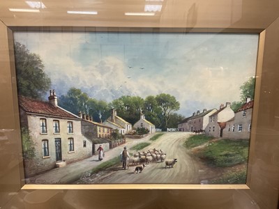 Lot 253 - Milton Drinkwater (1862-1923) watercolour - Village with Drover