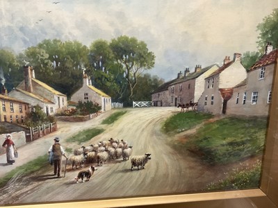 Lot 253 - Milton Drinkwater (1862-1923) watercolour - Village with Drover