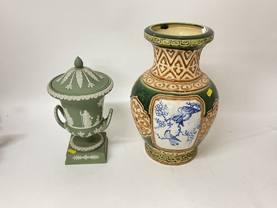 Lot 70 - Large Wedgwood green Jasper ware urn and cover and Chinese vase (2)