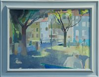 Lot 1449 - Tony Rothon (b. 1949), oil on canvas - village...