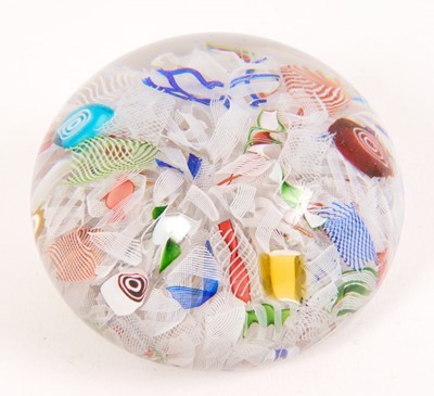 Lot 226 - 19th century scrambled glass paperweight, probably Baccarat, with latticino and spiral canes