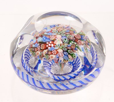 Lot 224 - 19th century Baccarat faceted glass millefiori mushroom paperweight, one cane signed with a monkey