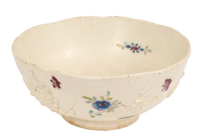 Lot 238 - Bow porcelain bowl, circa 1750, painted in enamels and with sprigged prunus decoration