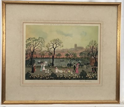 Lot 141 - Helen Bradley (1900-1979) signed print - "Spring", with blindstamp, 25cm x 32cm, in glazed gilt frame