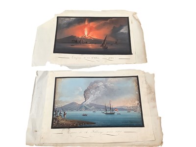 Lot 165 - Pair of 1820s Italian School watercolours - The Bay of Naples, inscribed and dated 1822, unframed 15cm x 20cm