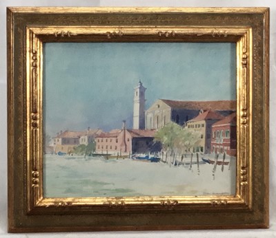 Lot 167 - Gwen Mandley (1911-2004) watercolour - Murano, Venice, signed, inscribed verso, 19cm x 24cm, in glazed gilt frame