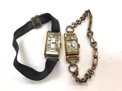 Lot 1131 - Two 18ct gold cased vintage ladies wristwatches, one on a plated bracelet and the other ribbon