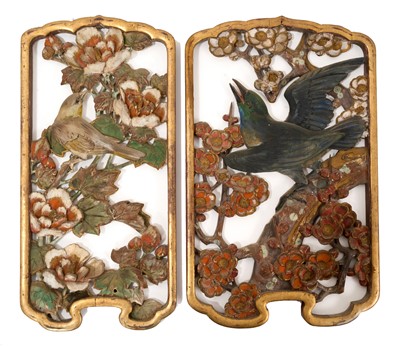 Lot 209 - Pair of early 20th century Chinese carved and pierced panels