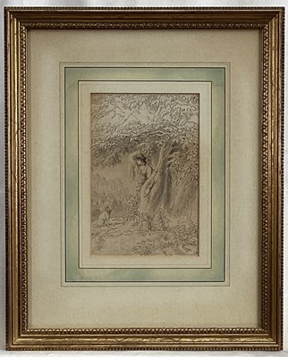 Lot 172 - Anthony Devis (1729-1816/17) pencil and wash, figure and dog in a landscape, signed with initial, 19 x 13cm, glazed frame