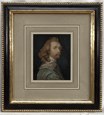 Lot 173 - 17th century style, watercolour portrait of a Cavalier, 17 x 14cm glazed frame