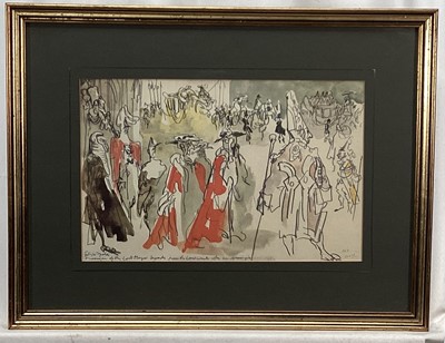 Lot 183 - Felix Topolski (1907-1989) group of five prints, The Law Courts, Lord Mayor, Gray's Inn and others, each in glazed gilt frame