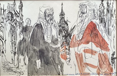 Lot 183 - Felix Topolski (1907-1989) group of five prints, The Law Courts, Lord Mayor, Gray's Inn and others, each in glazed gilt frame