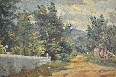 Lot 199 - George Farais (Canadian) pair of oils on board - "Road to Long Lake, Quebec" and "Long Lake Shore"