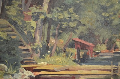 Lot 199 - George Farais (Canadian) pair of oils on board - "Road to Long Lake, Quebec" and "Long Lake Shore"