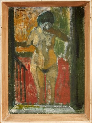 Lot 1346 - *William Thomson (1926-1988, Canadian) oil on canvas - Nude, signed, 34cm x 24.5cm, framed