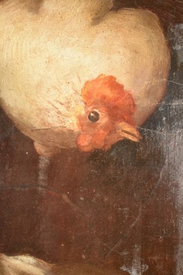 Lot 1311 - Naïve School oil on panel - A Fighting Cock, 42cm x 39cm, in painted frame