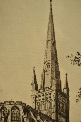 Lot 1398 - *Sybil Andrews (1898-1992) signed etching - Norwich Cathedral East End, 24.5cm x 16cm, in glazed frame