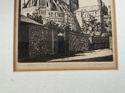 Lot 1398 - *Sybil Andrews (1898-1992) signed etching - Norwich Cathedral East End, 24.5cm x 16cm, in glazed frame