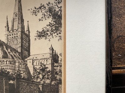 Lot 1398 - *Sybil Andrews (1898-1992) signed etching - Norwich Cathedral East End, 24.5cm x 16cm, in glazed frame