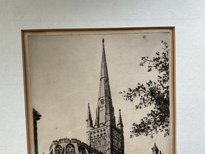 Lot 1398 - *Sybil Andrews (1898-1992) signed etching - Norwich Cathedral East End, 24.5cm x 16cm, in glazed frame