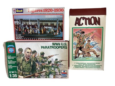 Lot 192 - Revell 1:32 scale Westland Lysander Mk.I/III No.04710, Revell Power Aces Action model kit including Slasher & HO Figures of 1920-1930, plus Tamiya 1:32 scale Chieftain Tank Mk.5 & 1:35 W...