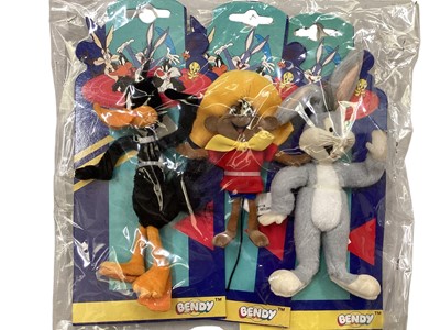 Lot 194 - Bendy (c1993) Looney Tunes & Tom & Jerry poseable characters, on card, plus other TV related action figures (1 box)