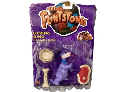 Lot 195 - Mattel (c1993) Flintstones Bendable Figures Barney No.65912 , Betty No.65912 & Licking Dino No.11659, on card with bubblepack, plus Dinosaurs (5)