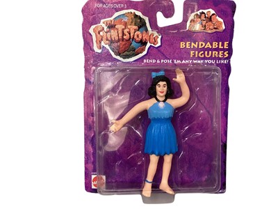 Lot 195 - Mattel (c1993) Flintstones Bendable Figures Barney No.65912 , Betty No.65912 & Licking Dino No.11659, on card with bubblepack, plus Dinosaurs (5)