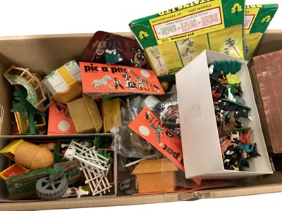 Lot 207 - Selection of Britains, Timpo & other manufacturers, plastic figures, fences, hedges, buildings etc (2 boxes)