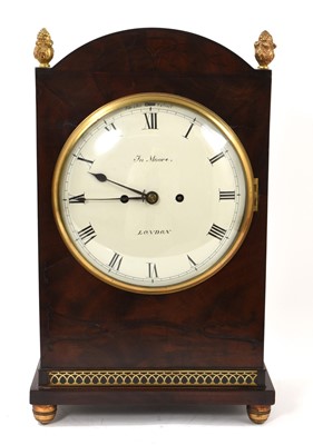 Lot 869 - Regency mahogany striking bracket clock by Handley & Moore, painted dial signed Jn. Moore, the plate signed Handley and Moore and numbered 3766, also stamped H M to the spring barrel covers,...