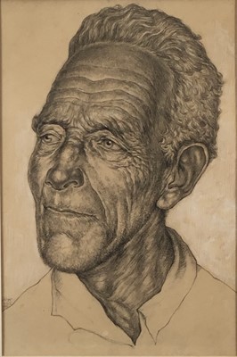 Lot 57 - 1955 portrait of an elderly man, monogrammed and dated 1955