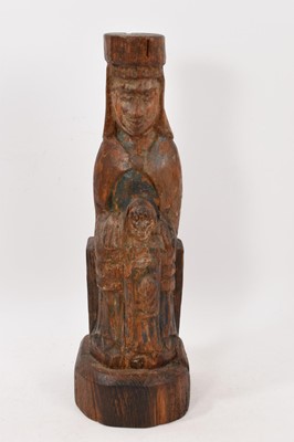 Lot 1048 - Antique carved pine figure of a saint, traces of original paint