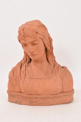 Lot 1050 - Late 19th century terracotta maquette - sculpture of a female bust, signed with monogram