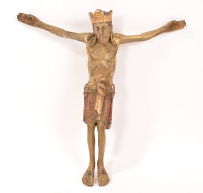 Lot 934 - Antique carved and painted wooden figure of Christ