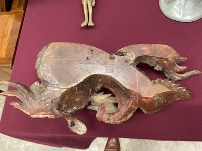 Lot 935 - Antique Chinese carved and painted pine carving of a Pheonix