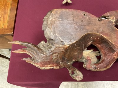 Lot 935 - Antique Chinese carved and painted pine carving of a Pheonix
