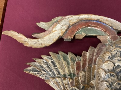 Lot 935 - Antique Chinese carved and painted pine carving of a Pheonix