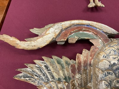 Lot 935 - Antique Chinese carved and painted pine carving of a Pheonix