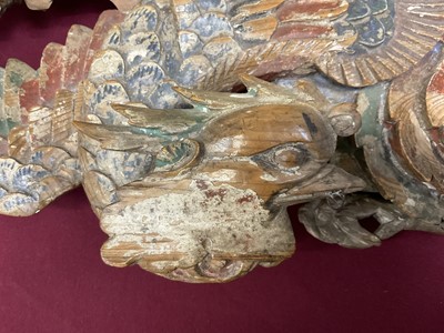 Lot 935 - Antique Chinese carved and painted pine carving of a Pheonix