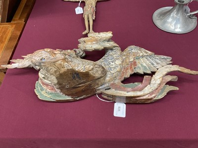 Lot 935 - Antique Chinese carved and painted pine carving of a Pheonix