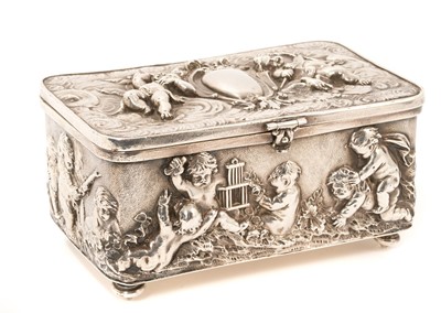 Lot 1039 - 19th century French white metal jewel casket