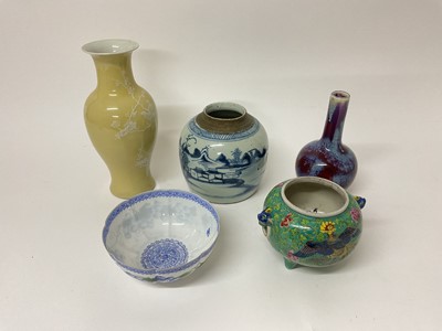 Lot 17 - Group of Chinese ceramics, 19th century and later, including a blue and white jar, flambé vase, etc